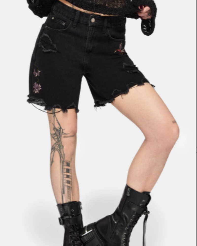 Poison Eden Embroidered Denim Short